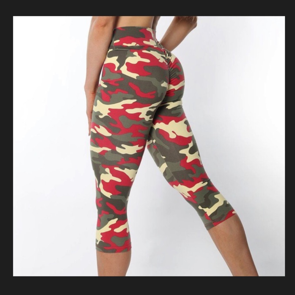 Celestial Bodiez Camouflage Capris - Red, Green, Tan